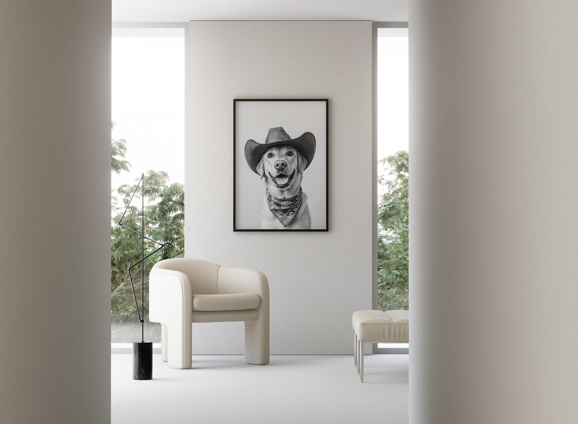 Labrador Cowgirl Hat Western Dog Art Poster - Image 3
