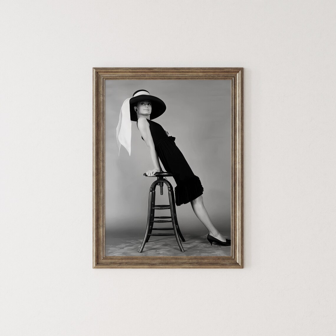 Audrey Hepburn Black Dress Wide Brim Hat Fashion Black White Poster - Image 2