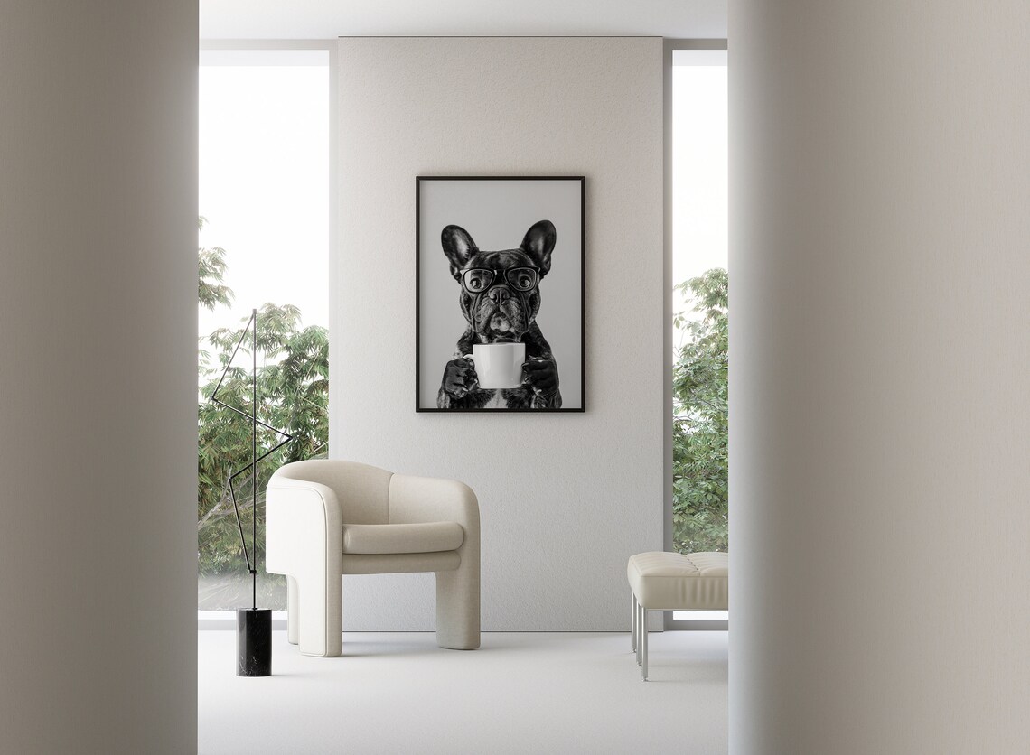 French Bulldog Drinking Coffee, Funny Dog Art Print - Image 3
