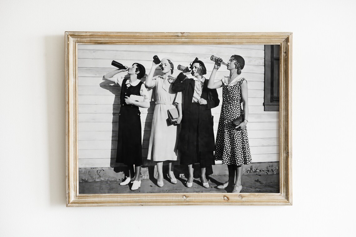 Vintage Women Drinking Beers Poster, Retro Bar Decor - Image 3