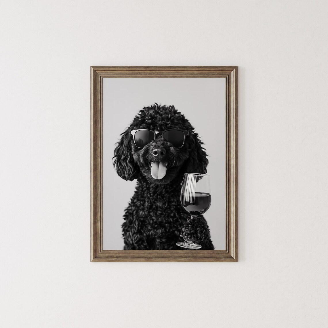 Black Goldendoodle Holding Wine Glass Sunglasses Funny Dog Poster - Image 2