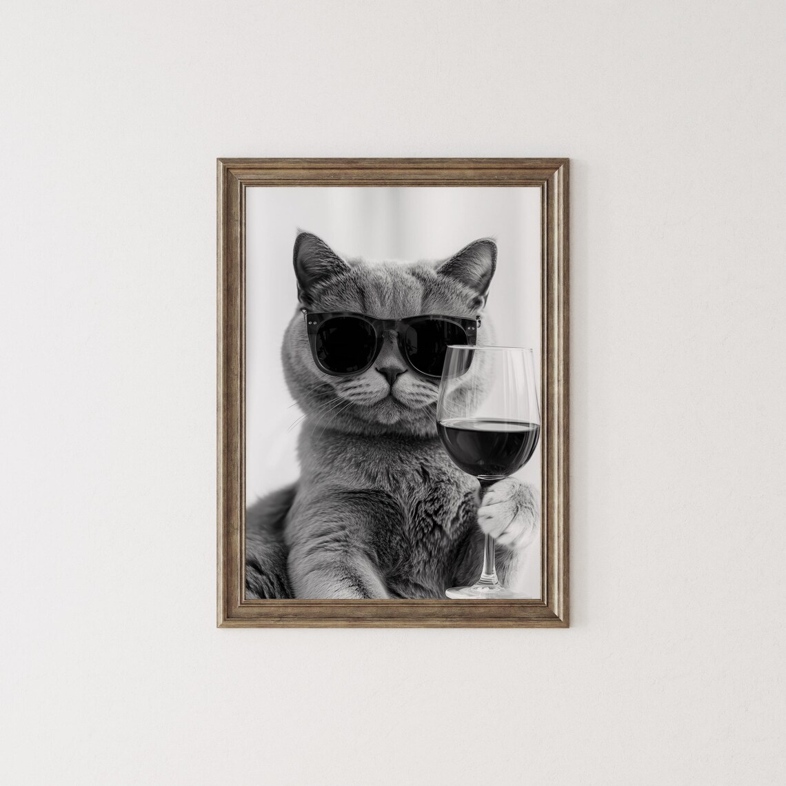 British Shorthair Cat Drinking Wine, Bar Decor Art Print - Image 2
