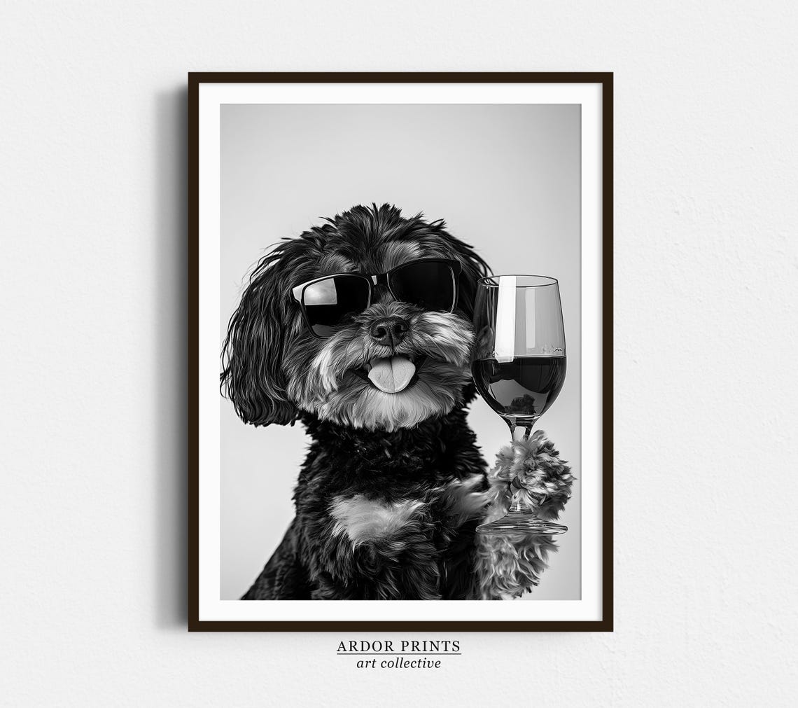 Lhasapoo Wine Toast Funny Dog With Sunglasses Drinking Wine Poster