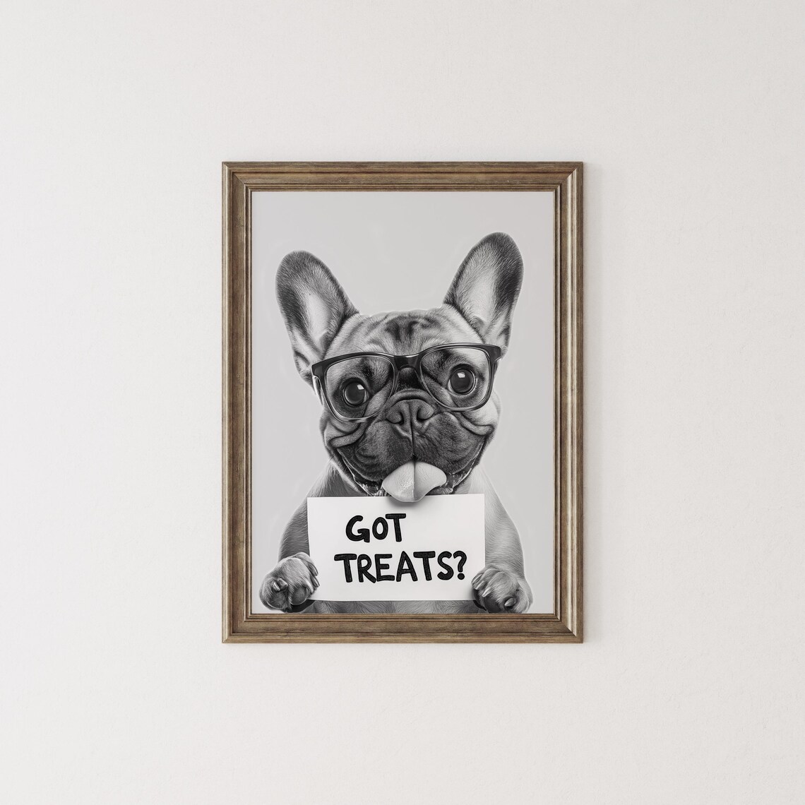 French Bulldog Puppy Got Treats Sign With Glasses Funny Dog Print - Image 2