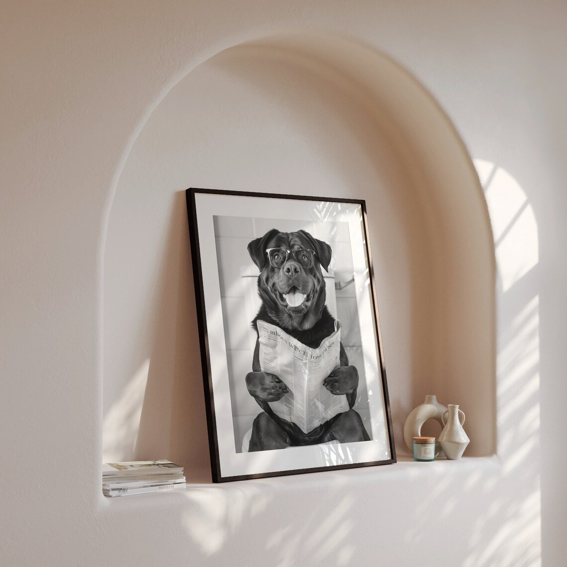 Rottweiler Bathroom Dog Poster, Black And White Print - Image 4