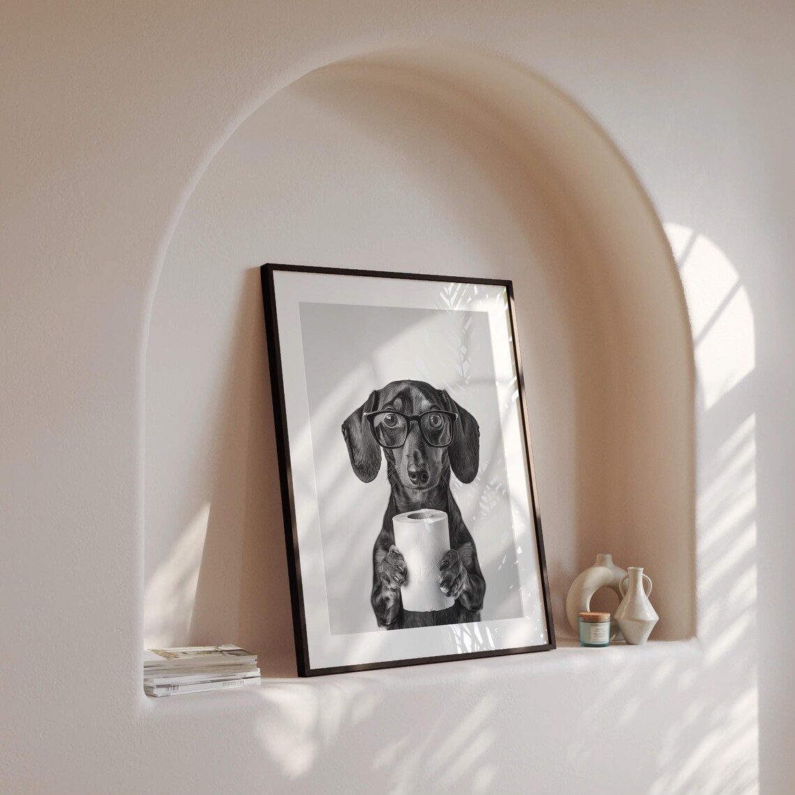 Dachshund Holding Toilet Roll Bathroom Art Print - Image 4