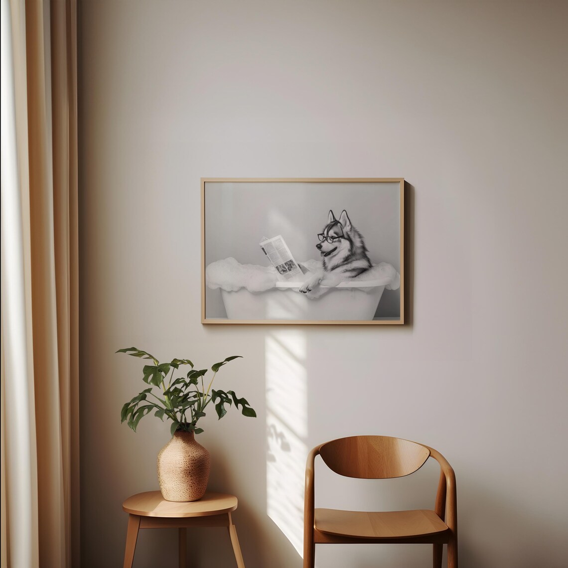 Siberian Husky In Bathtub Funny Bathroom Poster - Image 2