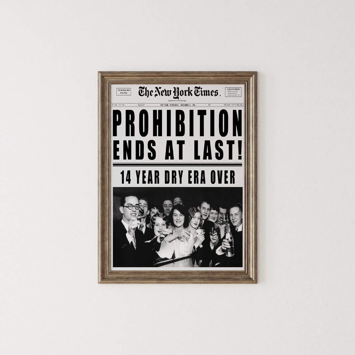 Prohibition Ends At Last Vintage Newspaper Black and White Poster - Image 2