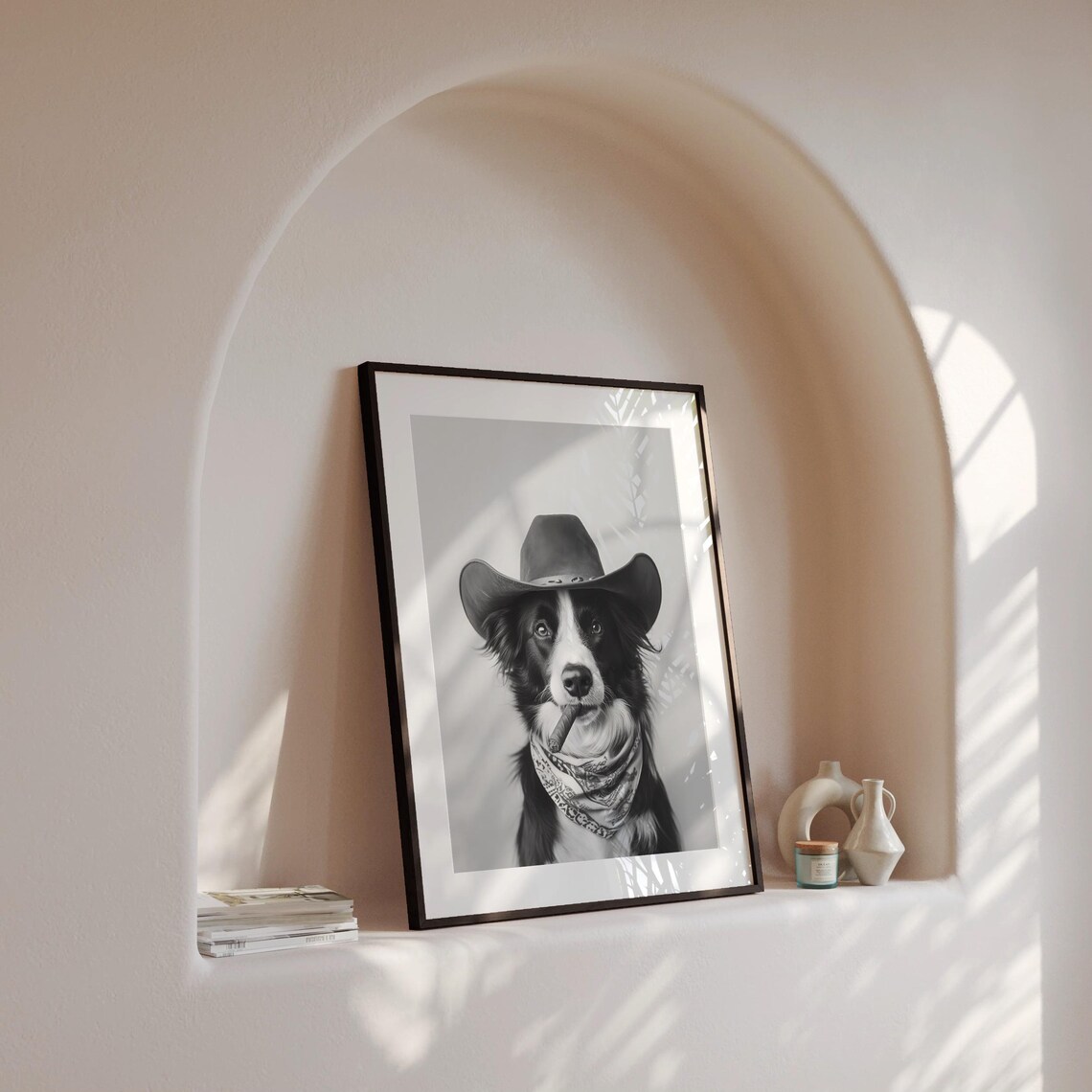 Border Collie Cowboy Wall Art Western Print Black And White Print Dog Owner Gift Western Dog Art Vintage Dog Poster Trendy Retro Decor - Image 4