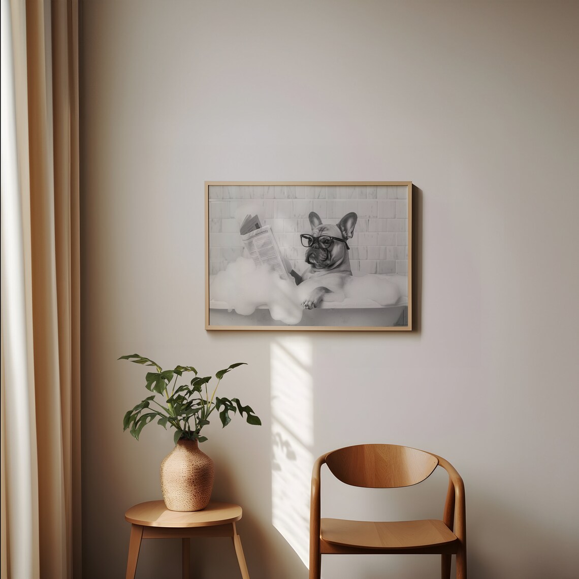 French Bulldog in Bathtub, Funny Dog Bathroom Art Print - Image 2