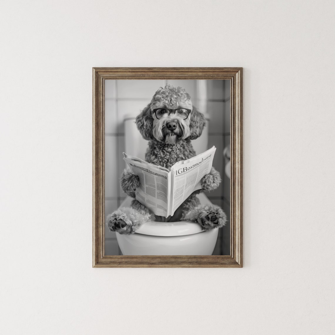 Labradoodle Reading Newspaper On Toilet Funny Bathroom Dog Print - Image 2