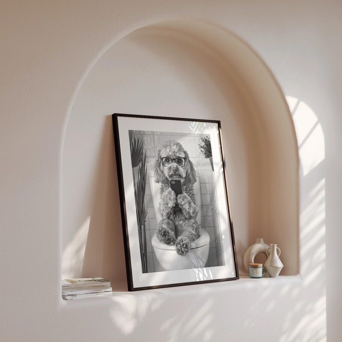 Cavapoo Sitting On Toilet, Funny Bathroom Wall Art - Image 4