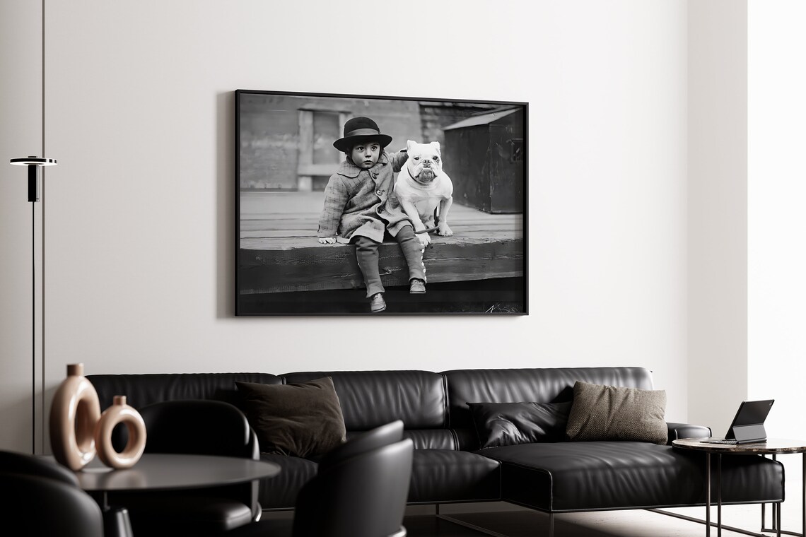 Vintage Boy And English Bulldog Retro Kid With Dog Photo Poster - Image 3
