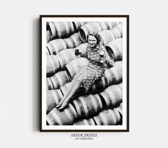 Beer Keg Girl Portrait Vintage Woman Holding Beer Art Prohibition Repeal Black And White Print Brewers Wall Art Retro Wall Decor