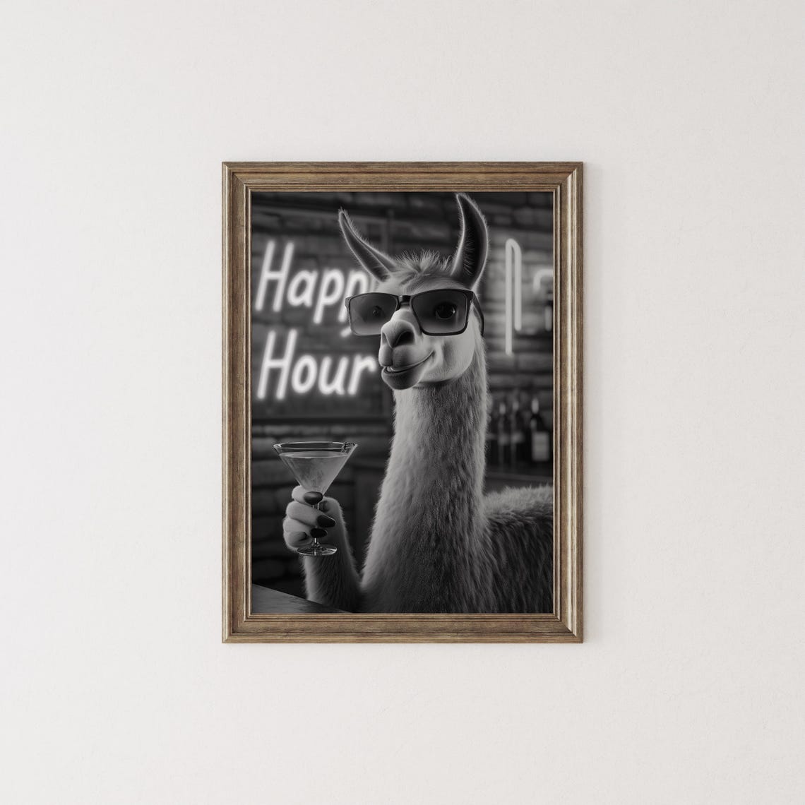 Llama Happy Hour Cocktail With Sunglasses Funny Bar Wall Art - Image 2