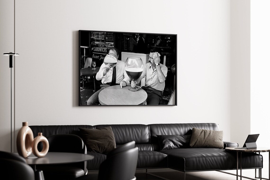 Men Drinking Beer From Oversized Glasses, Vintage Poster - Image 3