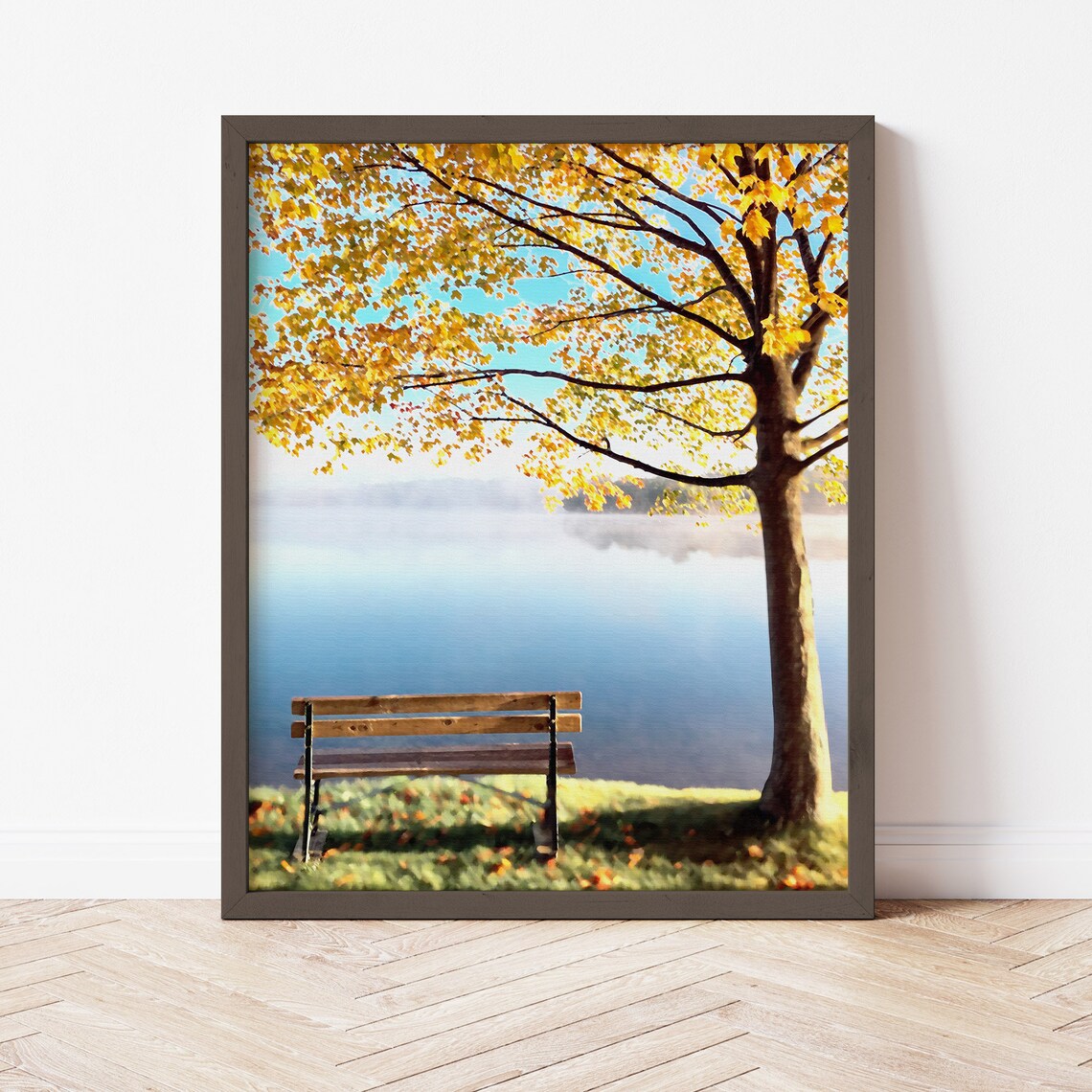Autumn Landscape, Bench By A Lake Art Print - Image 2