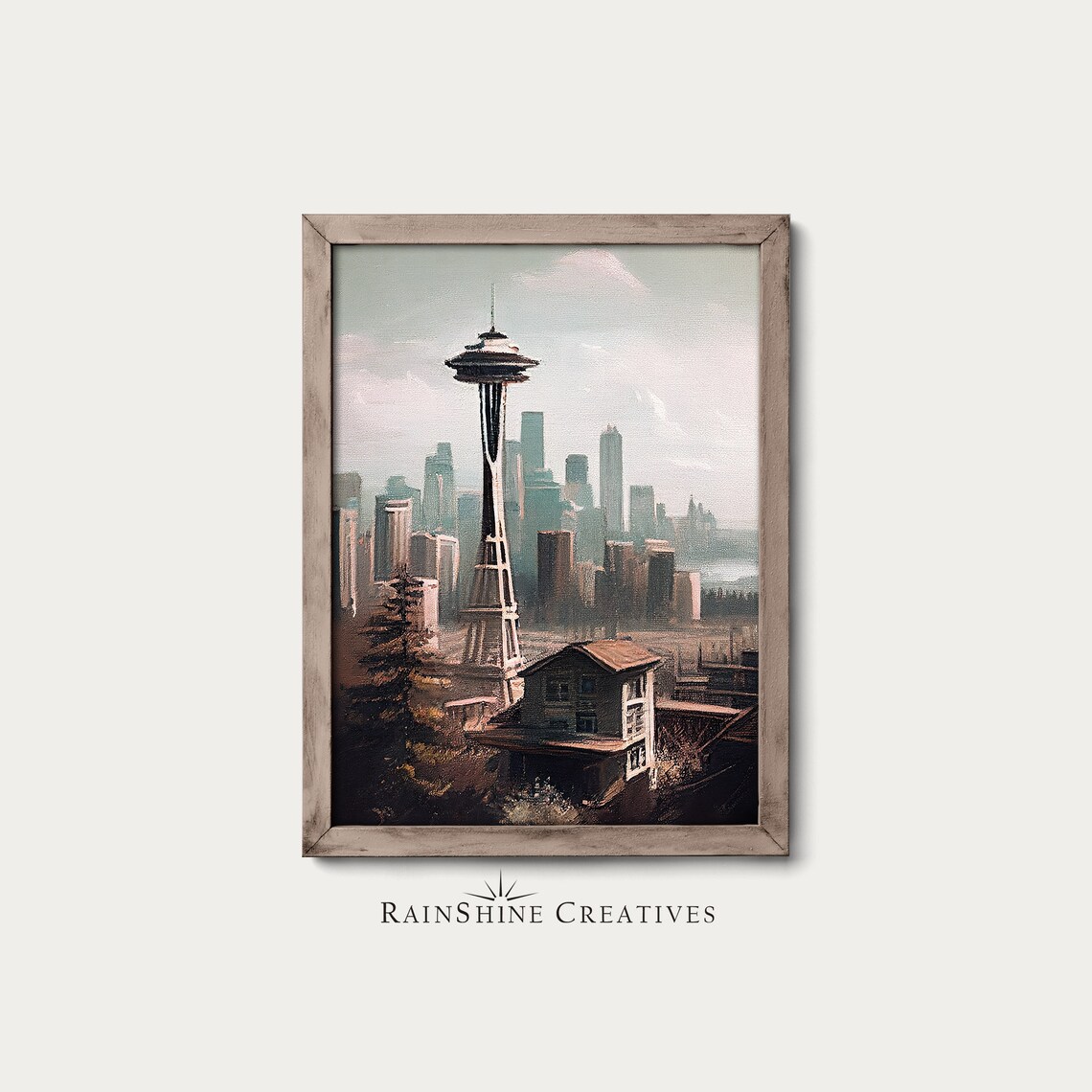 Seattle Space Needle Skyline Vintage Oil Painting Art Poster