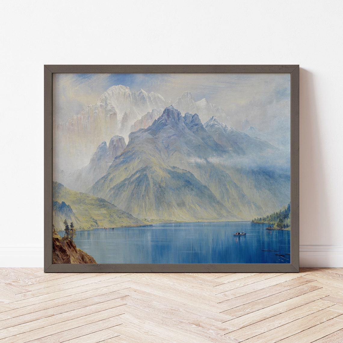Grand Mountains By Lake Alleghe Vintage Landscape Oil Painting Belluno Italy Art 123 - Image 2