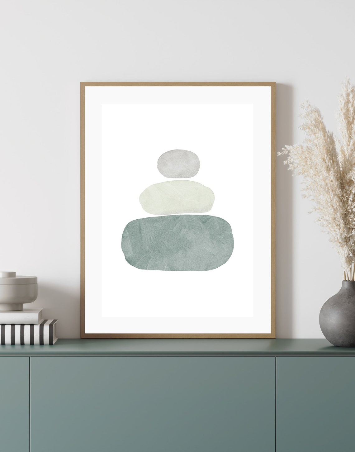 Stacked Pebbles Abstract Zen Stones Grey Sage Minimalist Poster - Image 4