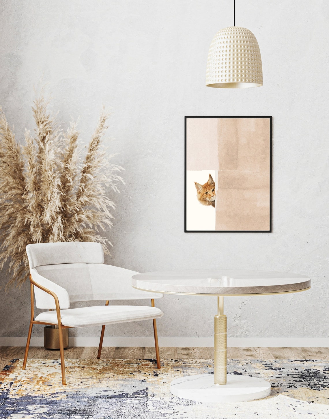 Ginger Cat Peeking From Behind Paper Funny Cute Cat Wall Art - Image 2