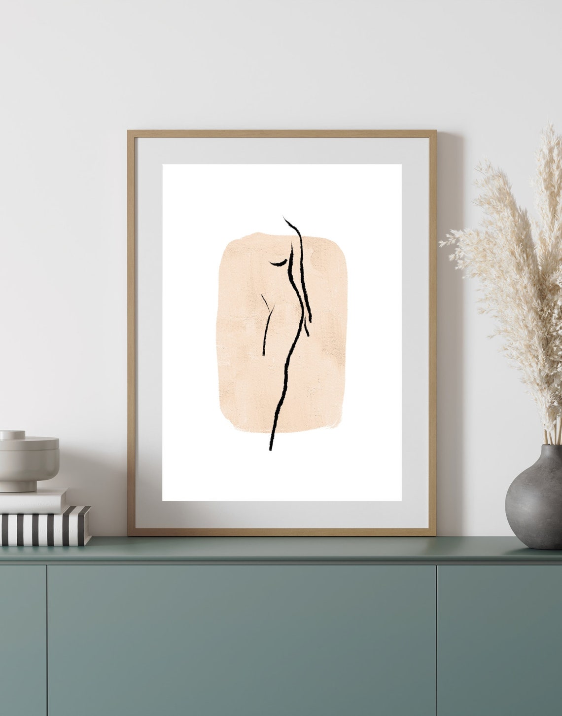 Female Body Line Art Beige Minimalist Abstract Woman Figure Poster - Image 3