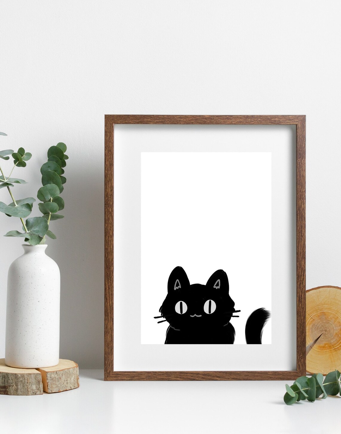 Cute Cartoon Black Cat Big White Eyes Playful Nursery Poster - Image 3