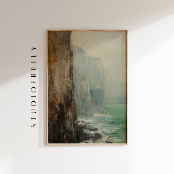 Abstract Coastal Cliffs Ocean Waves Moody Seascape Art Poster