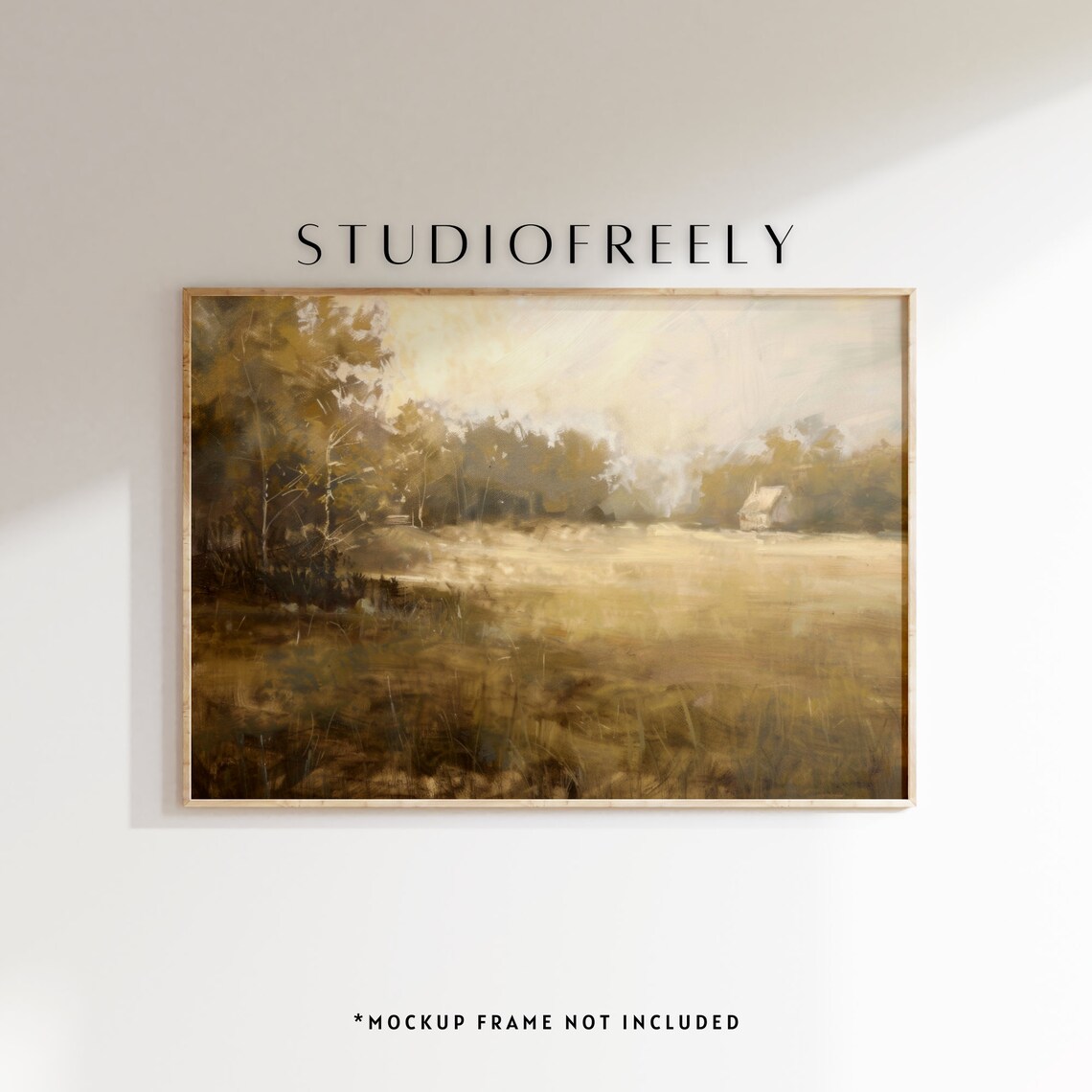 Autumn Meadow Cottage Earthy Tonal Landscape Oil Painting Poster