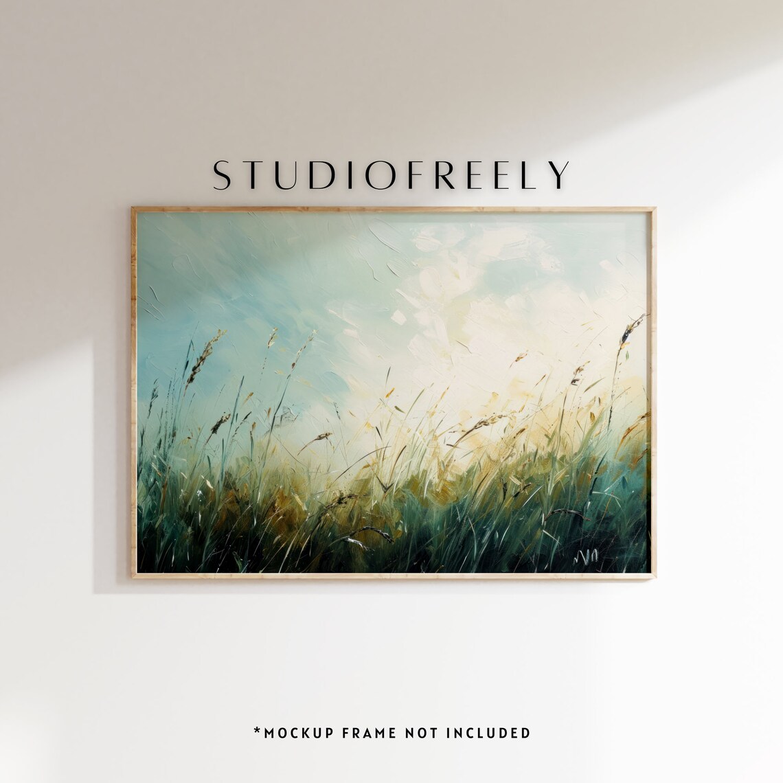 Tall Prairie Grass Oil Painting Sunlit Meadow Textured Landscape Poster