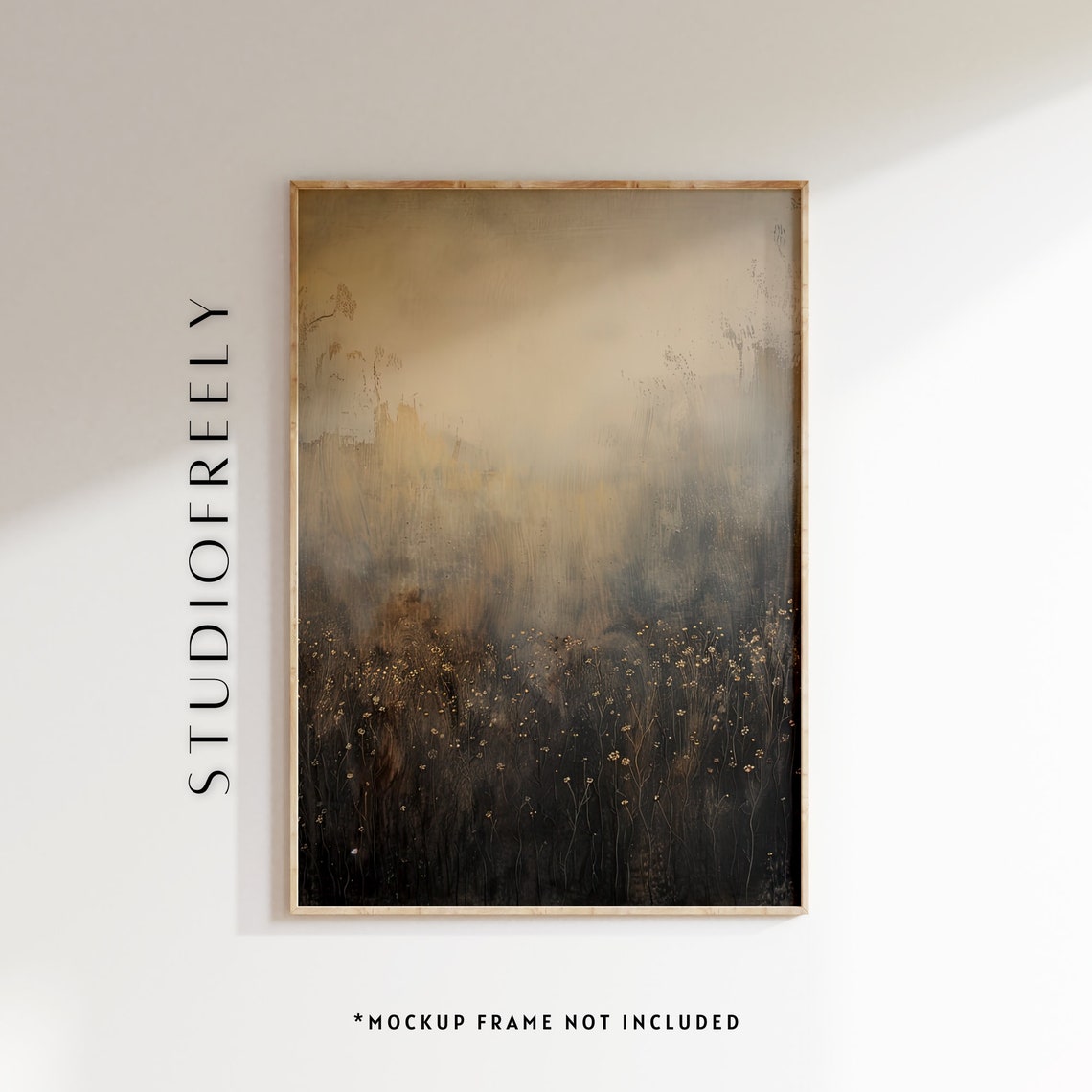 Moody Abstract Landscape Poster | Neutral Wildflower Meadow Fog Art