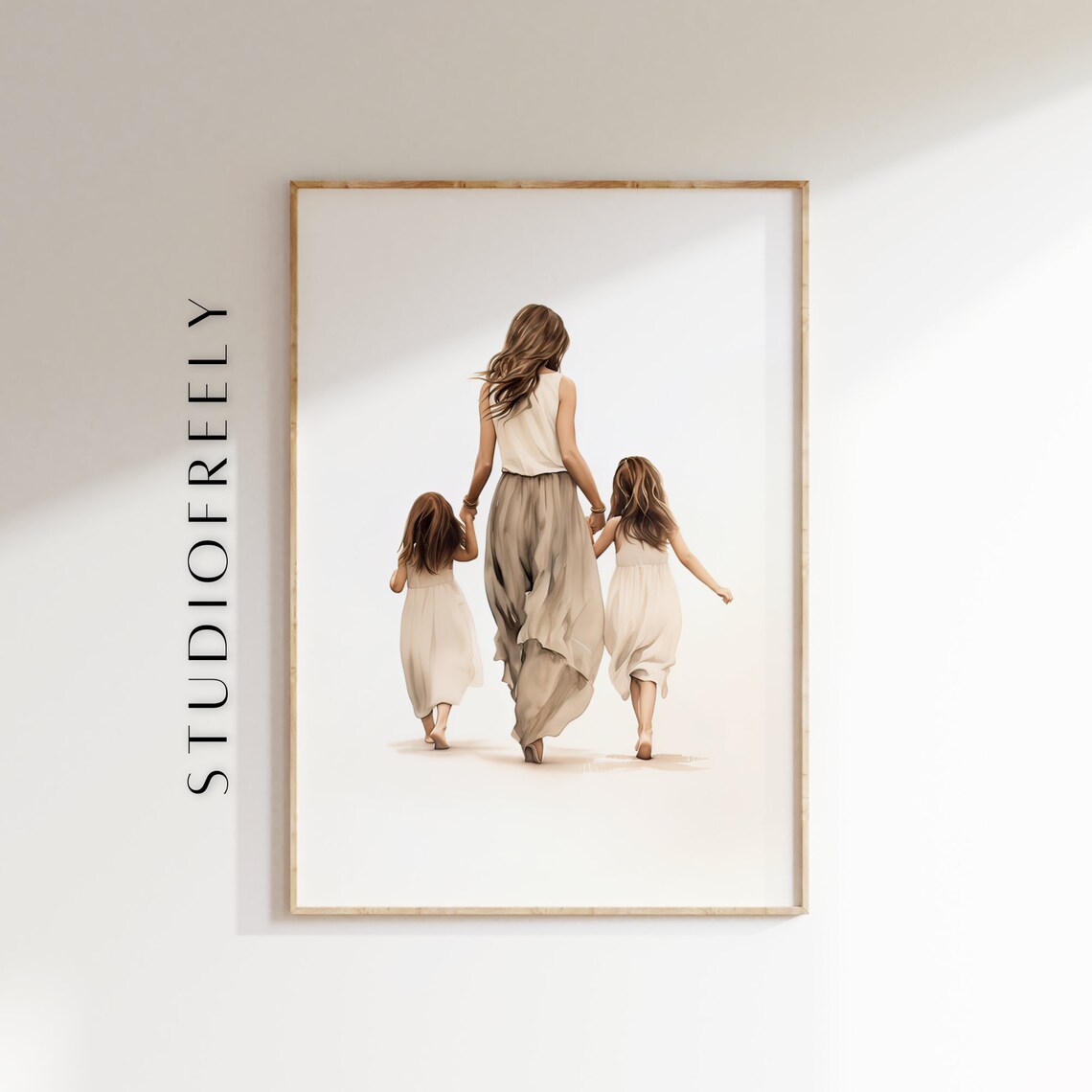 Mother And Daughters Watercolor Art Print