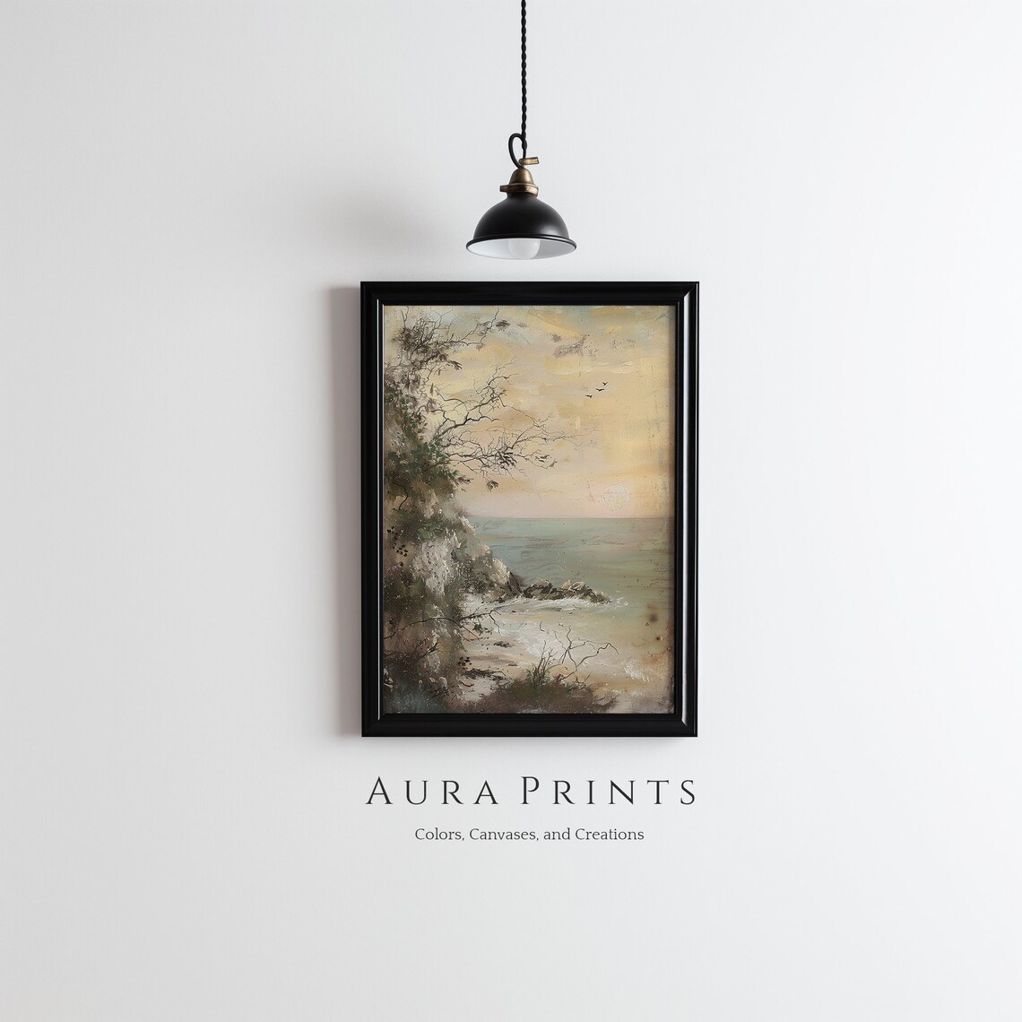 Muted Coastal Cliff Sunset Seascape Vintage Ocean Wall Poster