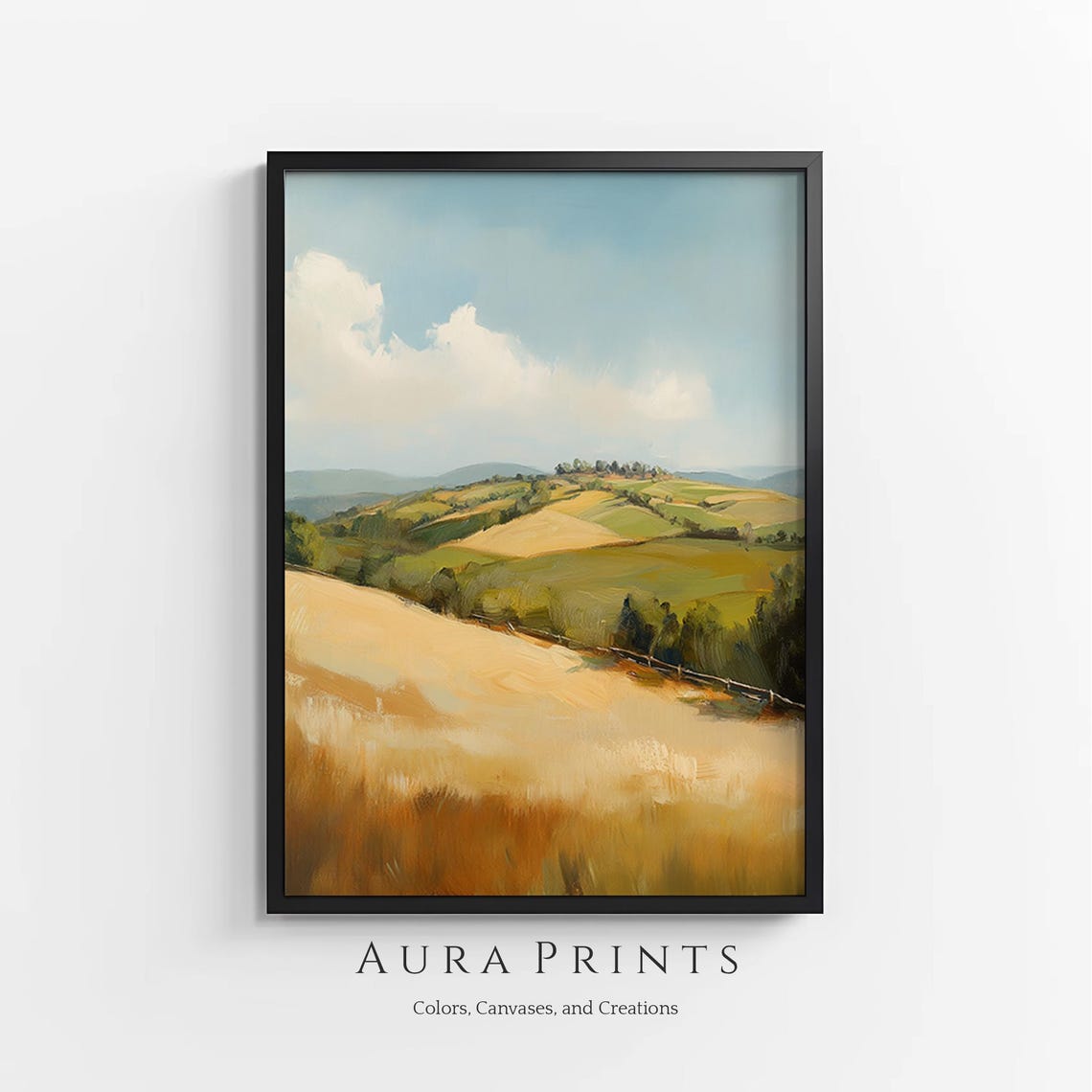 Golden Wheat Field And Fence Rolling Hills Countryside Poster