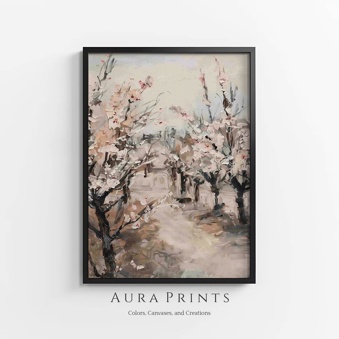 Blossoming Orchard Path Spring Blossom Trees Oil Painting Poster