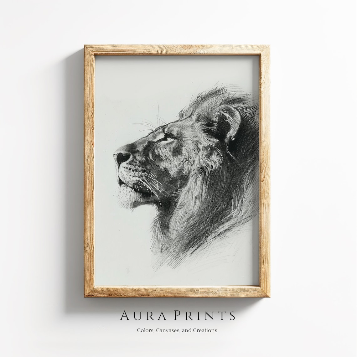 Regal Lion Pencil Sketch Profile Minimalist Animal Art Poster