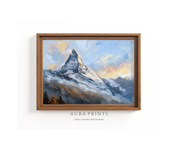 Sunrise Over Matterhorn Painting Wall Art Vintage Rustic Farmhouse Cottage Decor For Bedroom 0822