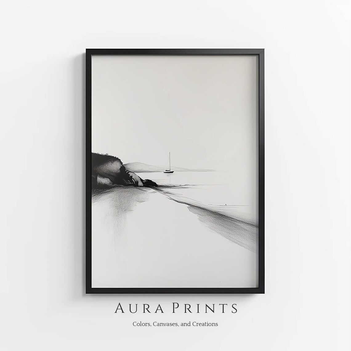 Minimalist Beach Sketch Sailboat Neutral Coastal Zen Art Poster