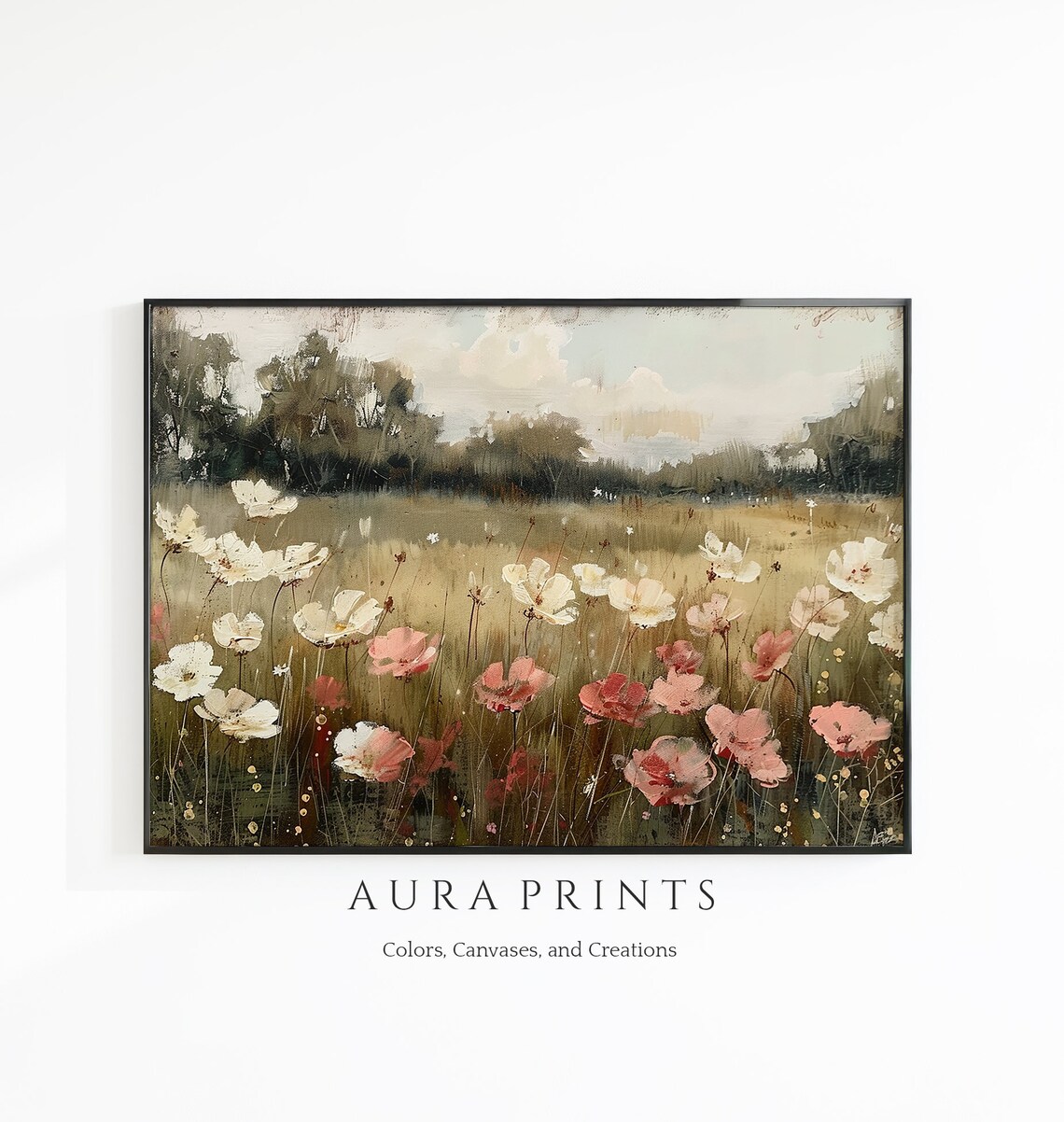 Wildflower Meadow Poppies Vintage Floral Field Painting Poster