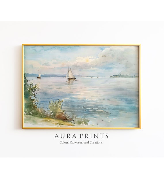 Summer Cottage By The Lake European Riverside Scene Vintage Art 0361