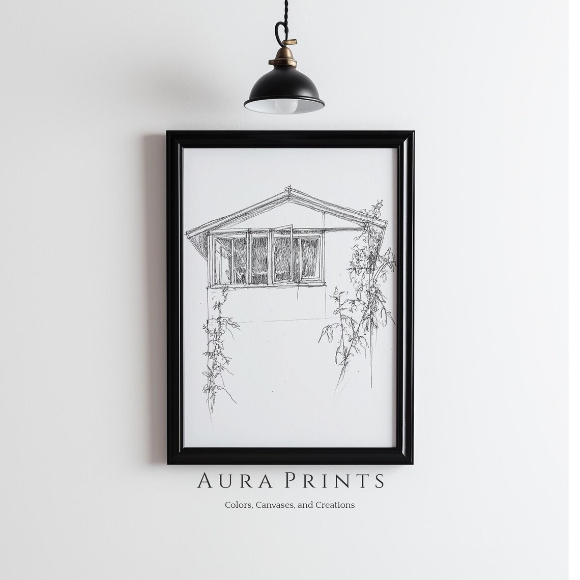 Architectural Line Drawing Building Sketch Minimalist House Wall Art