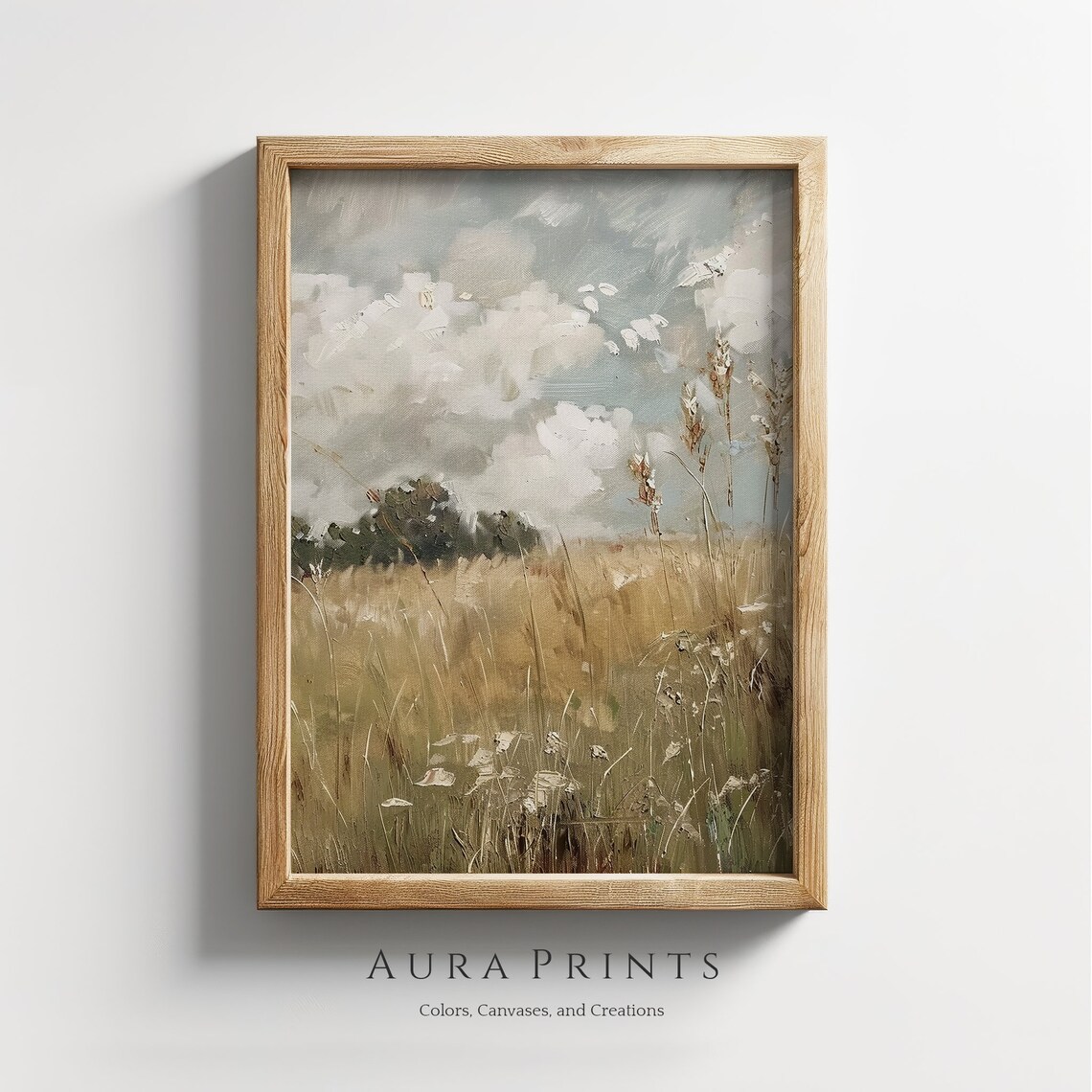 Golden Wheat Field Wildflowers Impressionist Oil Landscape Poster