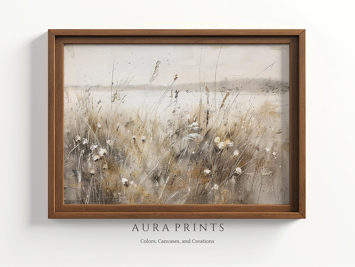 Rustic Wildflower Meadow Oil Painting Vintage Landscape Poster