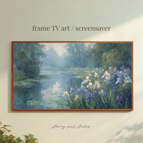 Iris By The Lake Frame Tv Art Impressionist Oil Painting Wallpaper Neutral Rustic Forest Screensaver 4k Tv25064