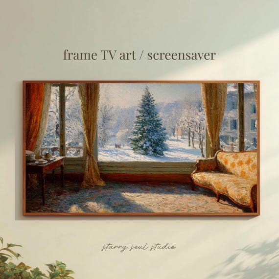 Cozy Christmas Samsung Frame Tv Art Impressionist Oil Painting Desktop Wallpaper Warm Festive Screensaver Tv25041