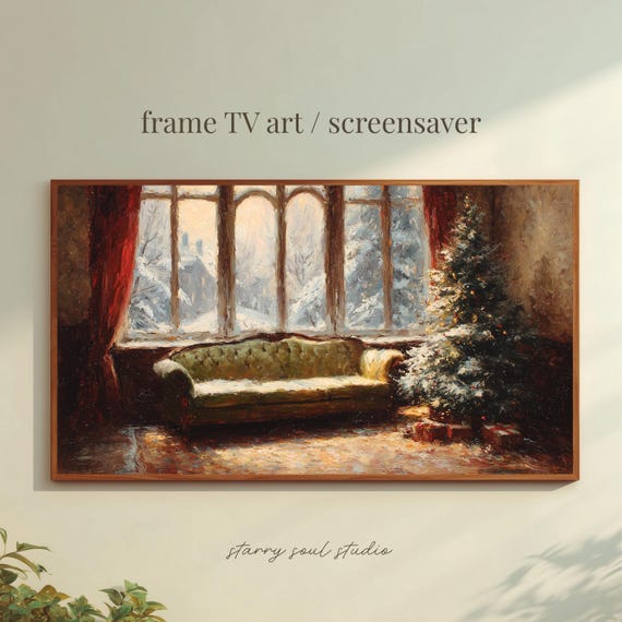 Cozy Christmas Samsung Frame Tv Art Impressionist Oil Painting Desktop Wallpaper Warm Festive Screensaver Tv25040