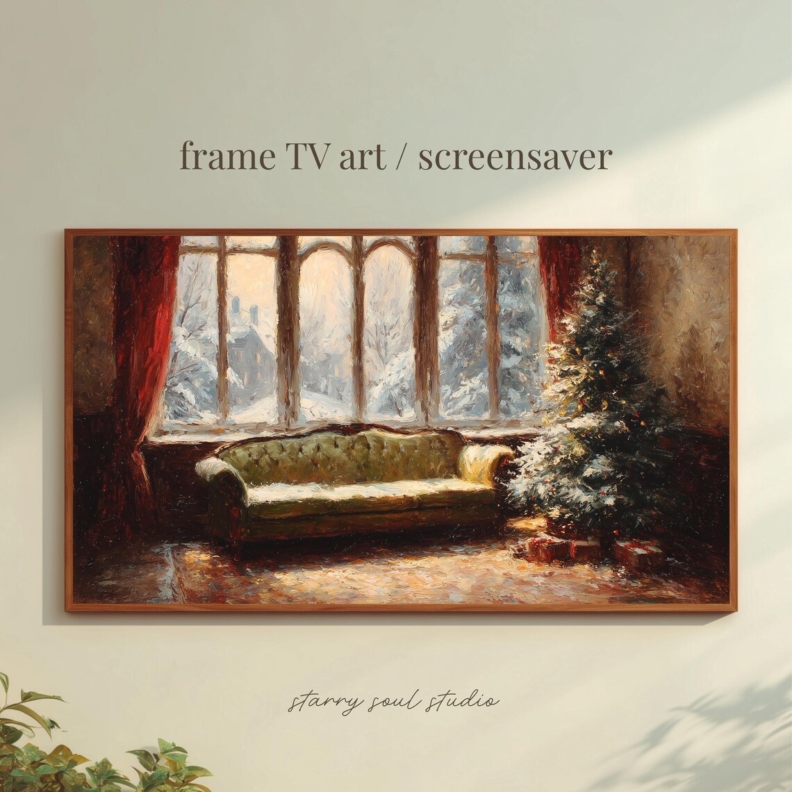 Cozy Christmas Living Room With Tree Impressionist Painting Print