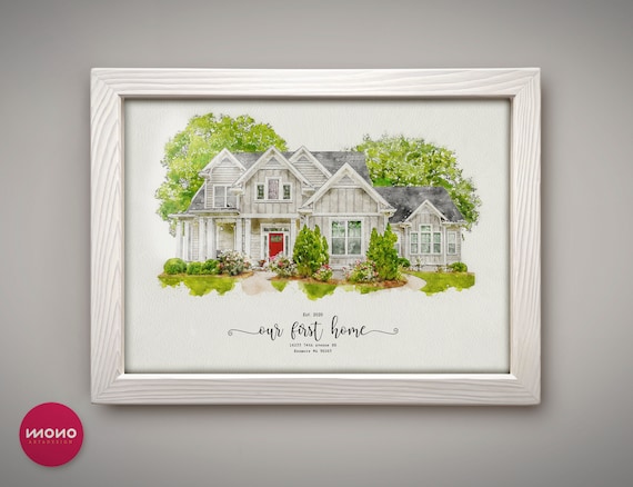 Home Portrait House Painting, Watercolor Art Print