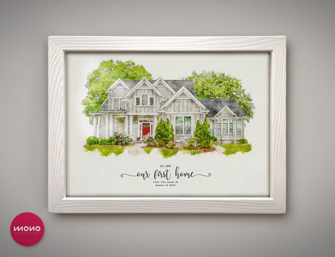 Home Portrait House Painting, Watercolor Art Print