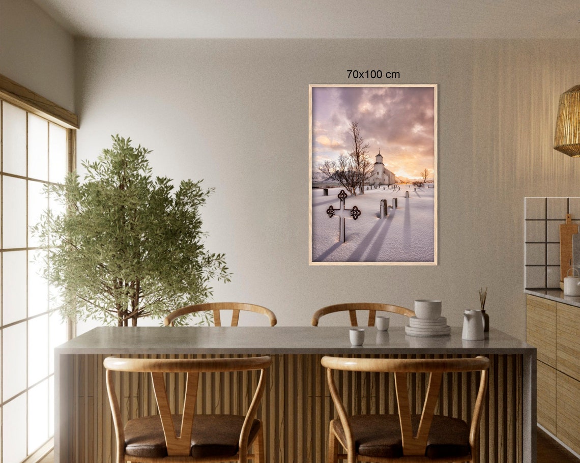 Gimsoy Church Lofoten Norway Sunrise Snowy Graveyard Winter Poster - Image 3